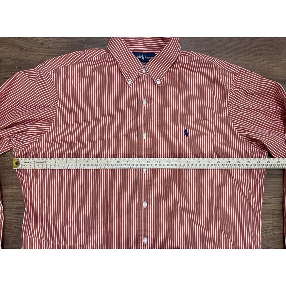 Vintage Ralph Lauren Button Shirt Mens XL Striped Orange White Custom Fit 80s - Picture 5 of 11